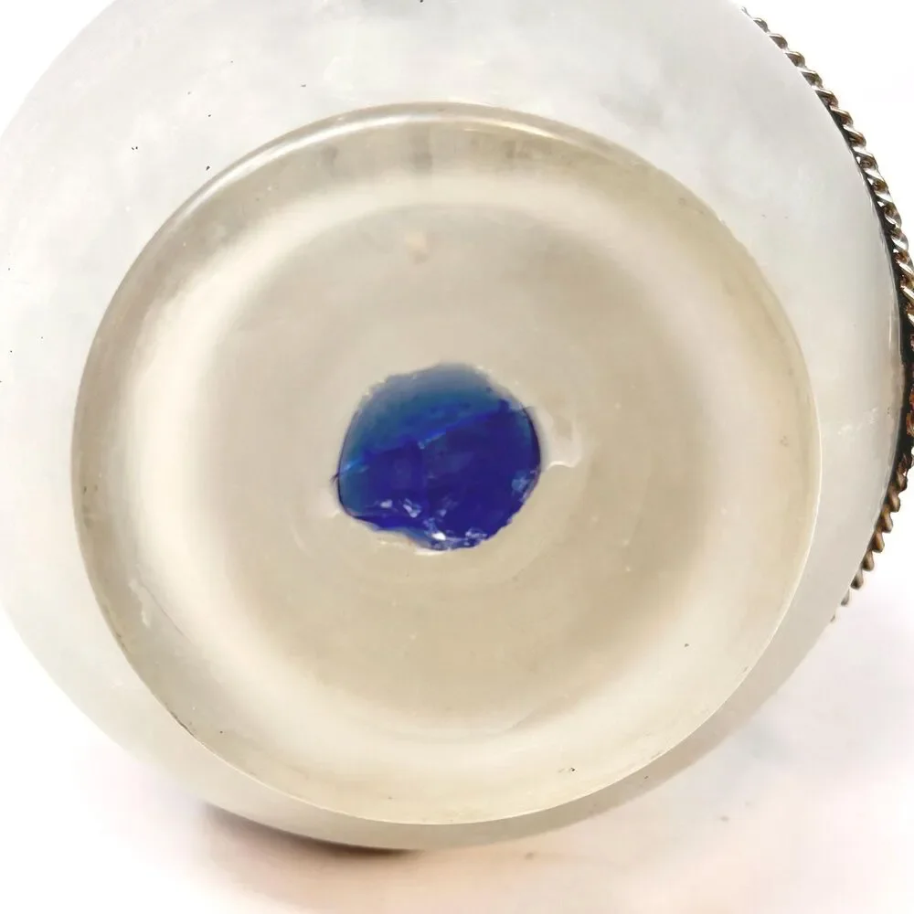 Vintage Moroccan Art Glass Vase Cobalt Blue Ruffled Hand Blown Metal Overlay Boh
